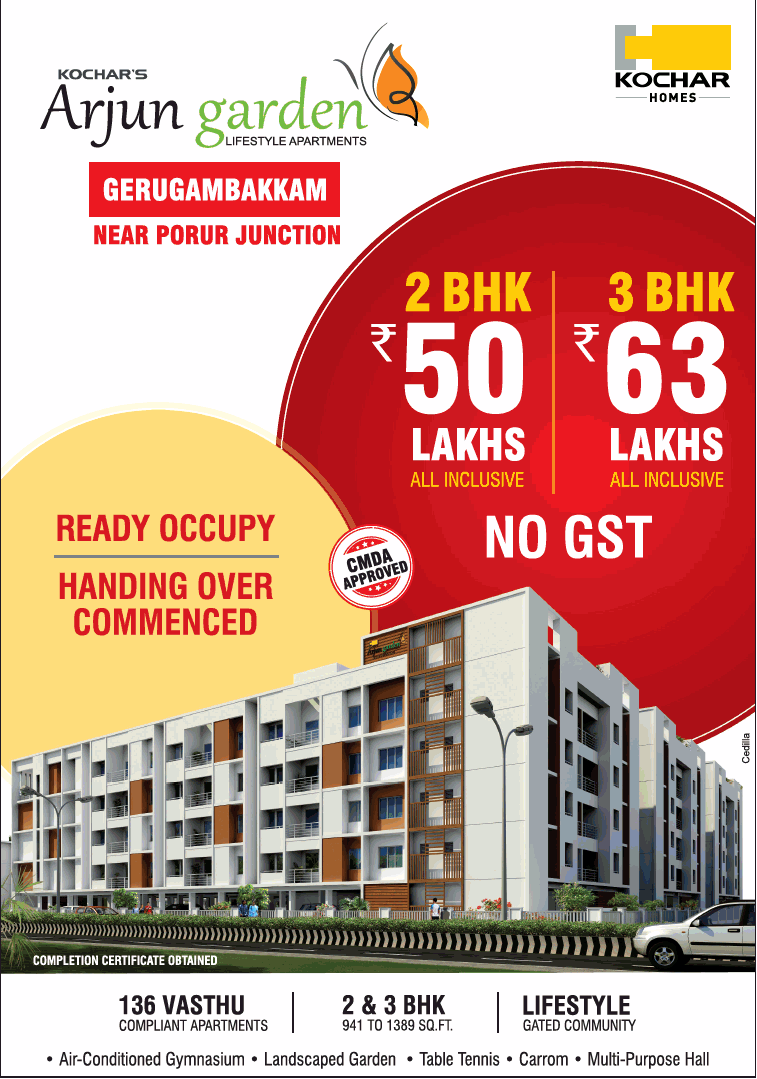 Ready to occupy homes at Kochar Arjun Garden in Gerugambakkam, Chennai
